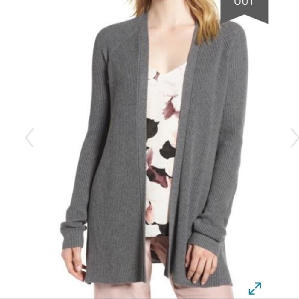 Chelsea28 Women's Grey Dark Heather Ribbed Ruffle Open Front Cardigan sz S